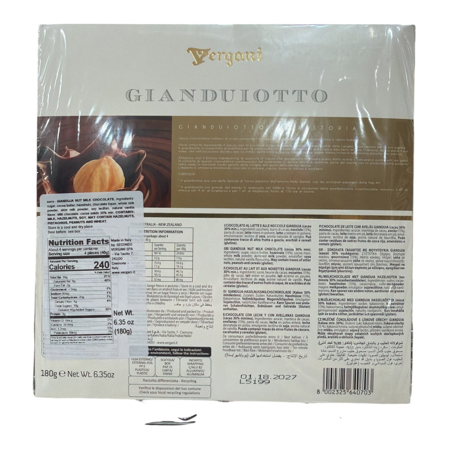 Vergani - Gianduiotto Cioccolato al Latte e Alle Nocciole - 180g (6.35oz)
