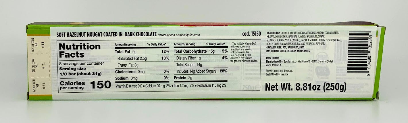 Sperlari - Torrone Tenero Ricoperto Di Cioccolato Fondente - 250g (8.81 oz)