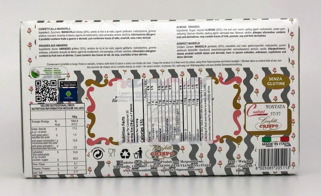 Confetti Crispo - Roasted Jordan Almonds - 2.2lbs (1 kg) (White)