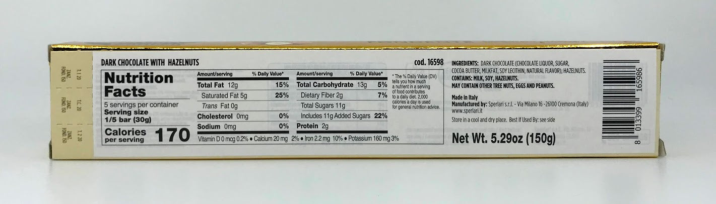 Sperlari - Torrone Zanzibar Fondente con Nocciole - 150g (5.29 oz)