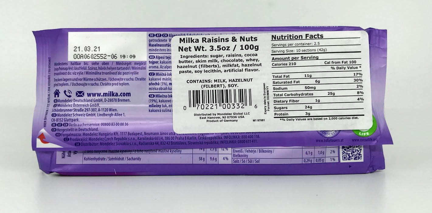 Milka - Raisins & Nuts - 100g (3.5oz)