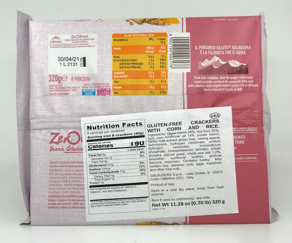 Galbusera - Crakers Senza Gluten - Con Mais e Riso - 320g (11.28 oz)