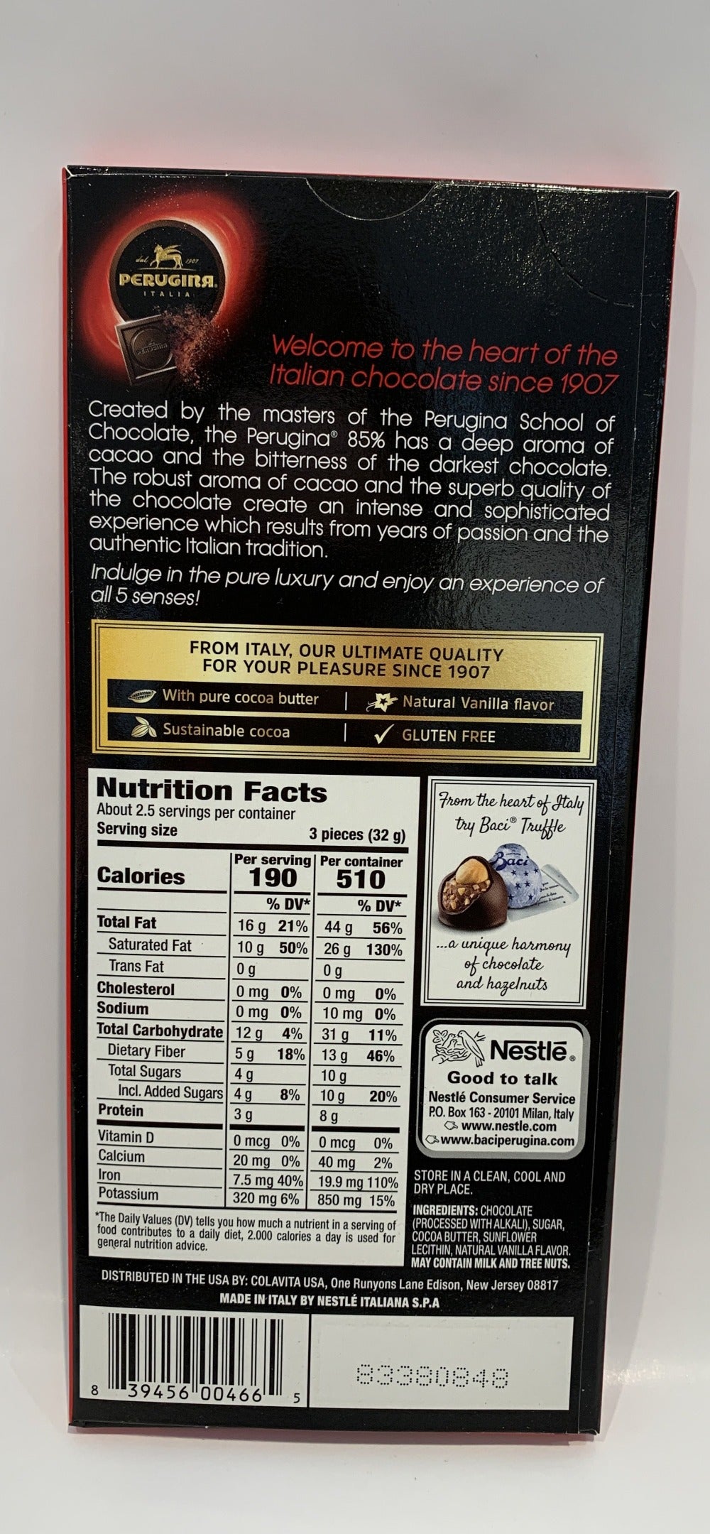 Perugina - Dark Chocolate - 85% Cacao - 86g (3 oz)