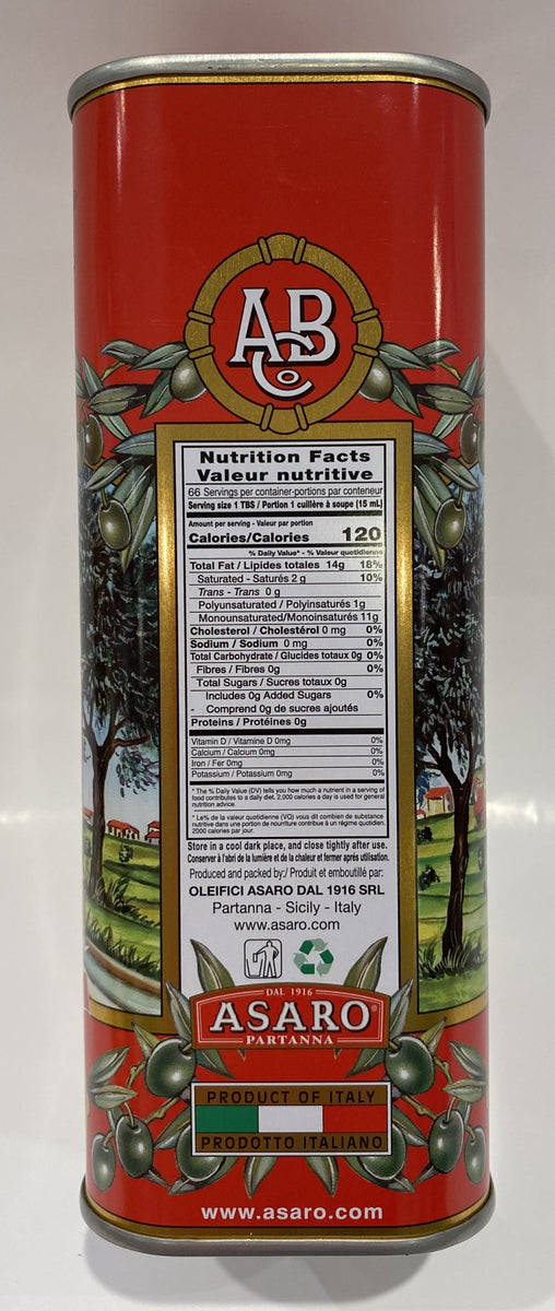 Partanna Sicilian Extra Virgin Olive Oil 1 Liter (34 FL oz