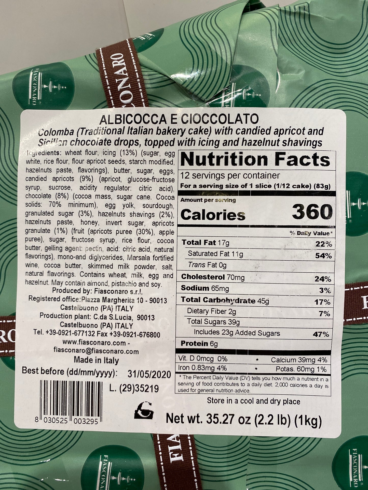 Fiasconaro - Colomba Albicocca E Cioccolato - 2.2 lb