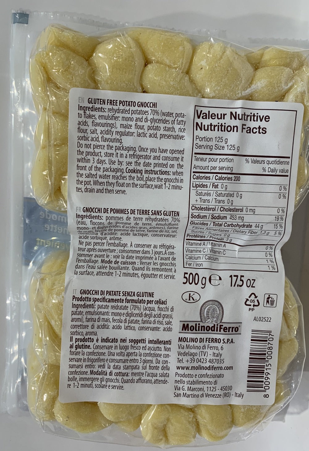 Le Veneziane - Potato Gnocchi - Gluten Free - 500g (17.5oz)