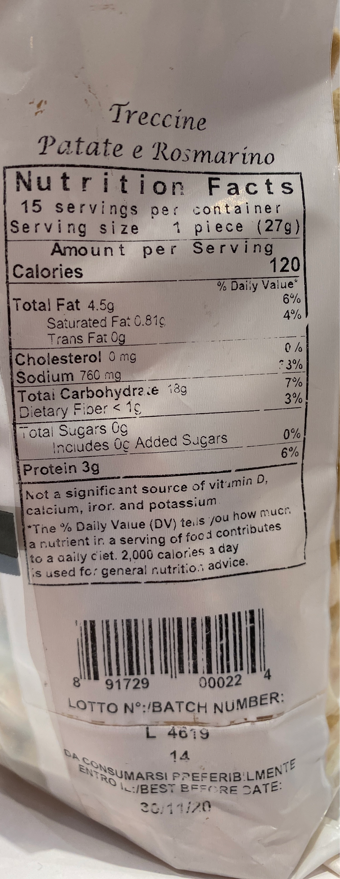 Colacchio - Treccine Patate E Rosmarino - 14.11 oz