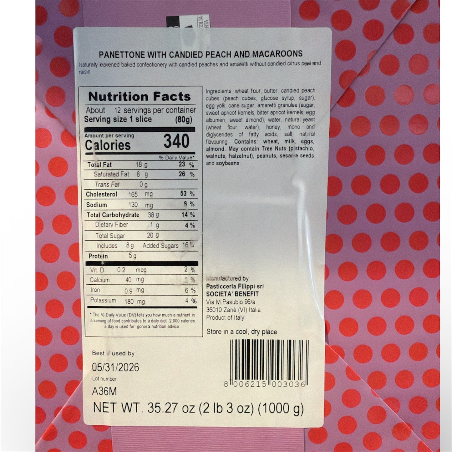 Filippi - Panettone - Pesca e Amaretti - 1000g (2.2lb)