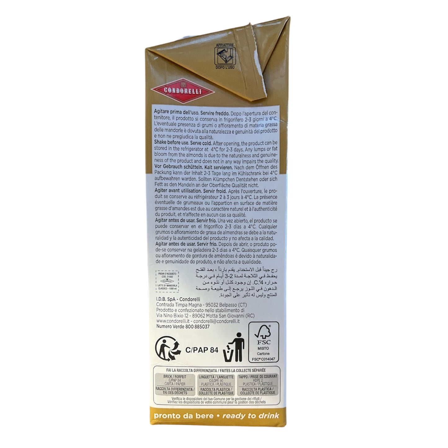 Condorelli - Latte Di Mandorla - Almond Drink - 1000ml (33.814 fl)