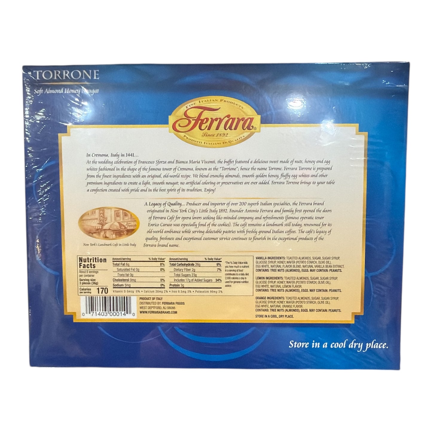 Ferrara - 18pcs - Torrone Soft Almond Honey Nougart - 216g (7.62oz)