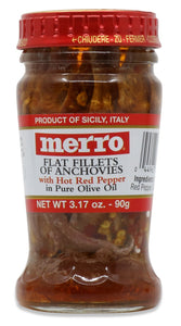 Merro - Flat Filetts Of Anchovies With HOT Red Pepper - 90g (3.17 oz)