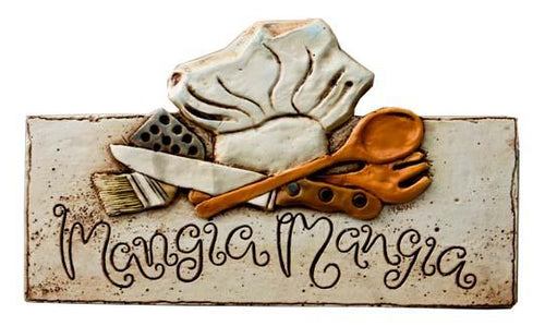 Mangia Chef Hat / Forks - Wall Plaque (542T)