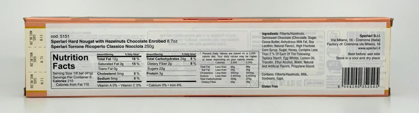 Sperlari - Torrone Classico Ricoperto Di Cioccolato - 250g