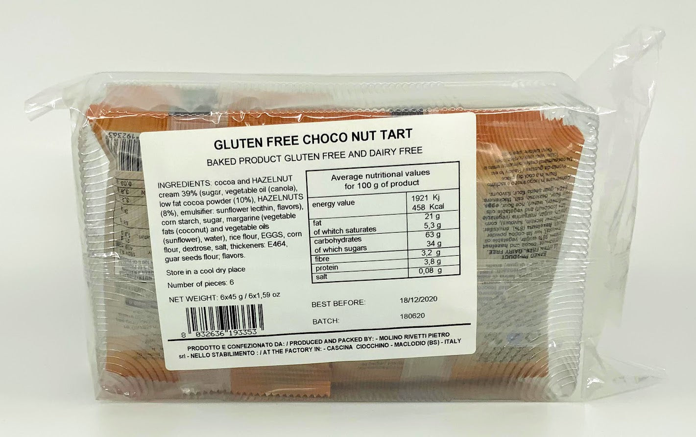 Rivetti - Crostatina Ciocco Gianduia - Milk Free/Gluten Free - (6 bags -45g each)