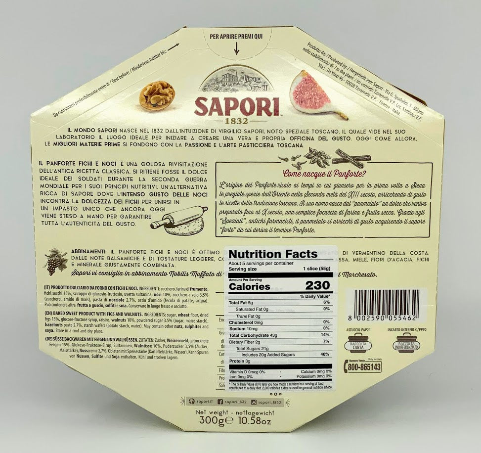 Sapori - Panforte Fichi e Noci - 300g (10.58 oz)