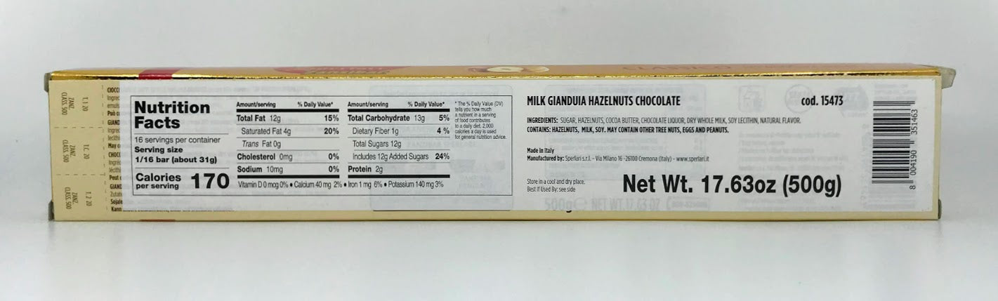 Sperlari - Torrone Zanzibar Classico Gianduia con Nocciole - 500g (17.63 oz)