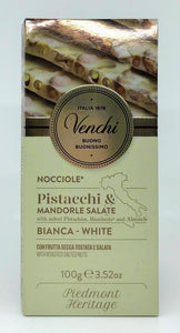 Venchi - Pistacchi e Mandorle Salate - Cioccolata  Bianca - 100g (3.52 oz)