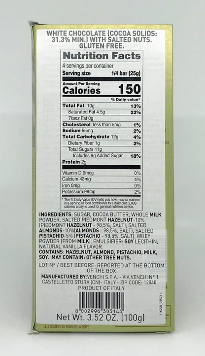 Venchi - Pistacchi e Mandorle Salate - Cioccolata  Bianca - 100g (3.52 oz)