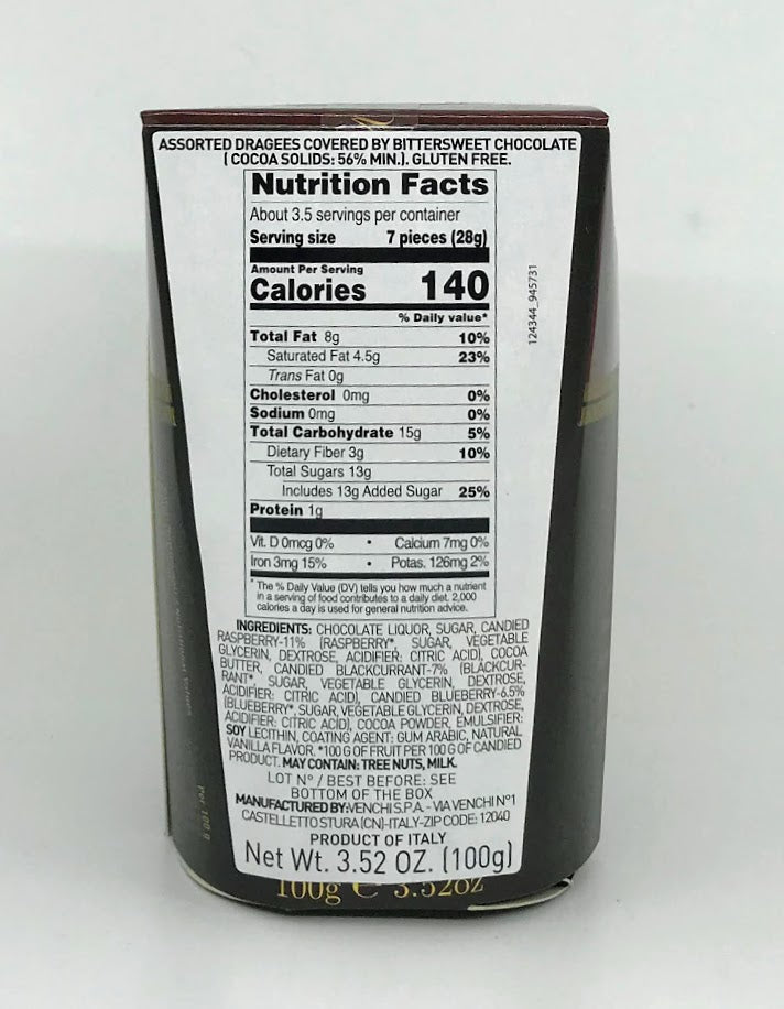 Venchi - Dragees Forest Berries in Extra Dark Chocolate - 100g (3.52 oz)