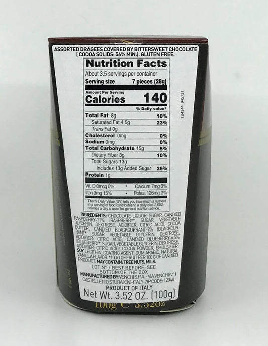 Venchi - Dragees Forest Berries in Extra Dark Chocolate - 100g (3.52 oz)