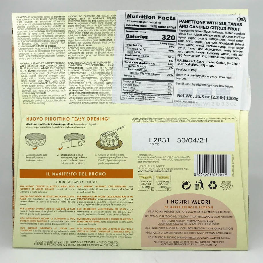 Tre Marie - Milanese Panettone - 1000g (2.2 lbs)