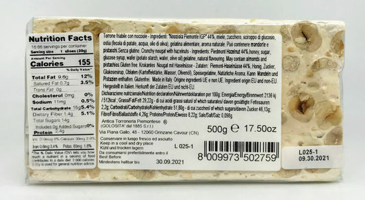Antica Torroneria Piemontese  - Torrone Hazelnut Block - 500g (17.5 oz)