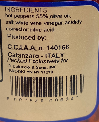 Coluccio - Hot Sliced Peppers In Olive Oil - 9.52 oz