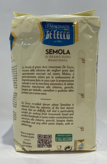 Dececco - Semola Di Grano Duro Semolina Flour Rimacinata - 1Kg (2.2Lb)