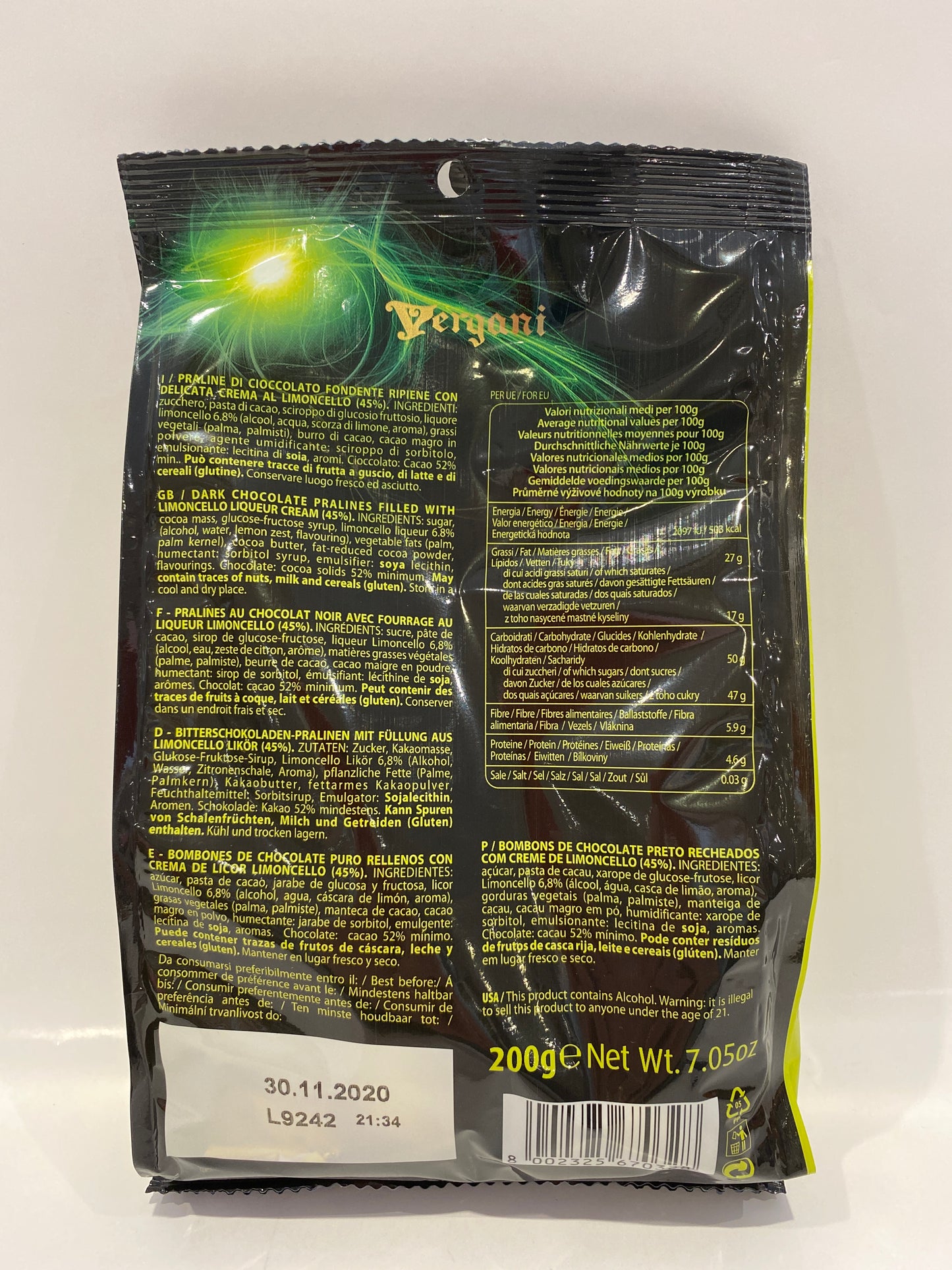 Vergani - Limoncello Dark Chocolate - ( 7.05) oz 200g