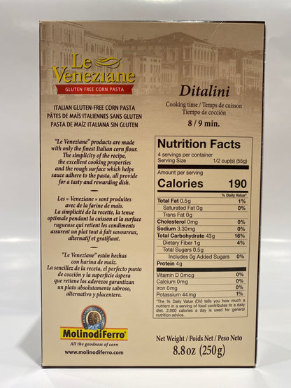 Le Veneziane - Gluten Free Corn Pasta - Ditalini - 8.8 oz
