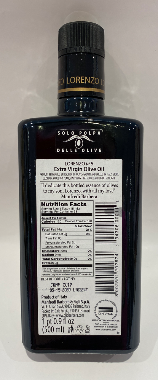 Barbera - Lorenzo # 5 - Nocellara Extra Virgin Olive Oil - 16.90 fl oz
