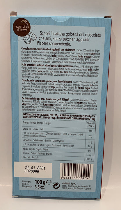 Caffarel - Dark Chocolate (No Sugar) - 100g (3.5 oz)