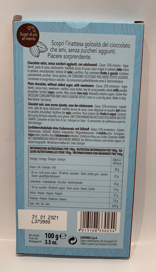 Caffarel - Dark Chocolate (No Sugar) - 100g (3.5 oz)