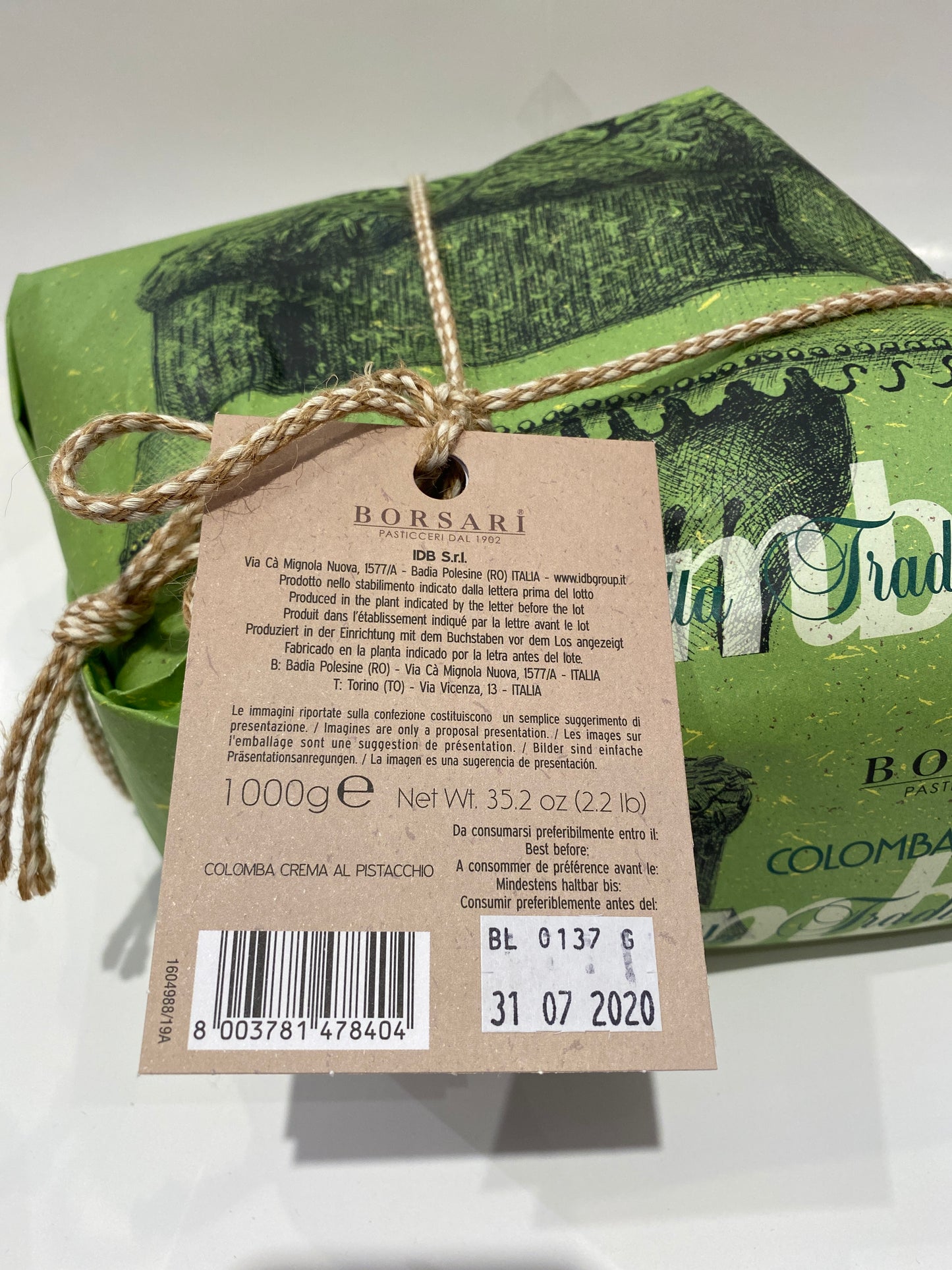 Borsari - Colomba Crema Al Pistacchio - 1000g (35.2 oz)