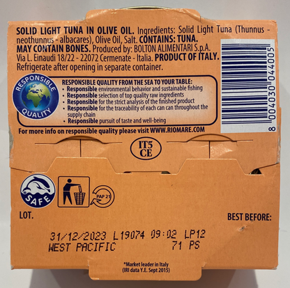 Rio Mare - Solid Light Tuna In Olive Oil -  160g (6oz)