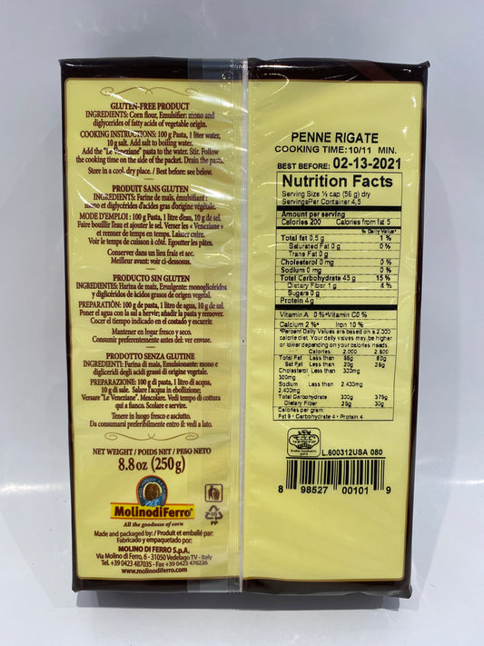 Le Veneziane - Penne Rigate Corn Pasta (Gluten Free) - 8.8 oz