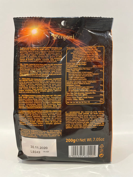 Vergani - Rum Dark Chocolate - 7.05 oz
