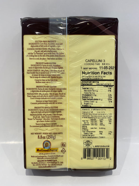 Le Veneziane - Capellini Corn Pasta (Gluten Free) - 8.8 oz