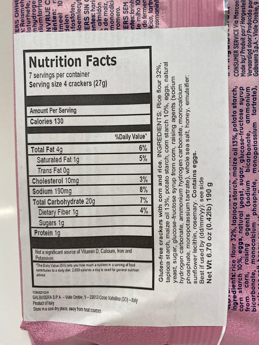 Galbusera - Zero Gluten Crackers with Rice & Corn - 6.7 oz