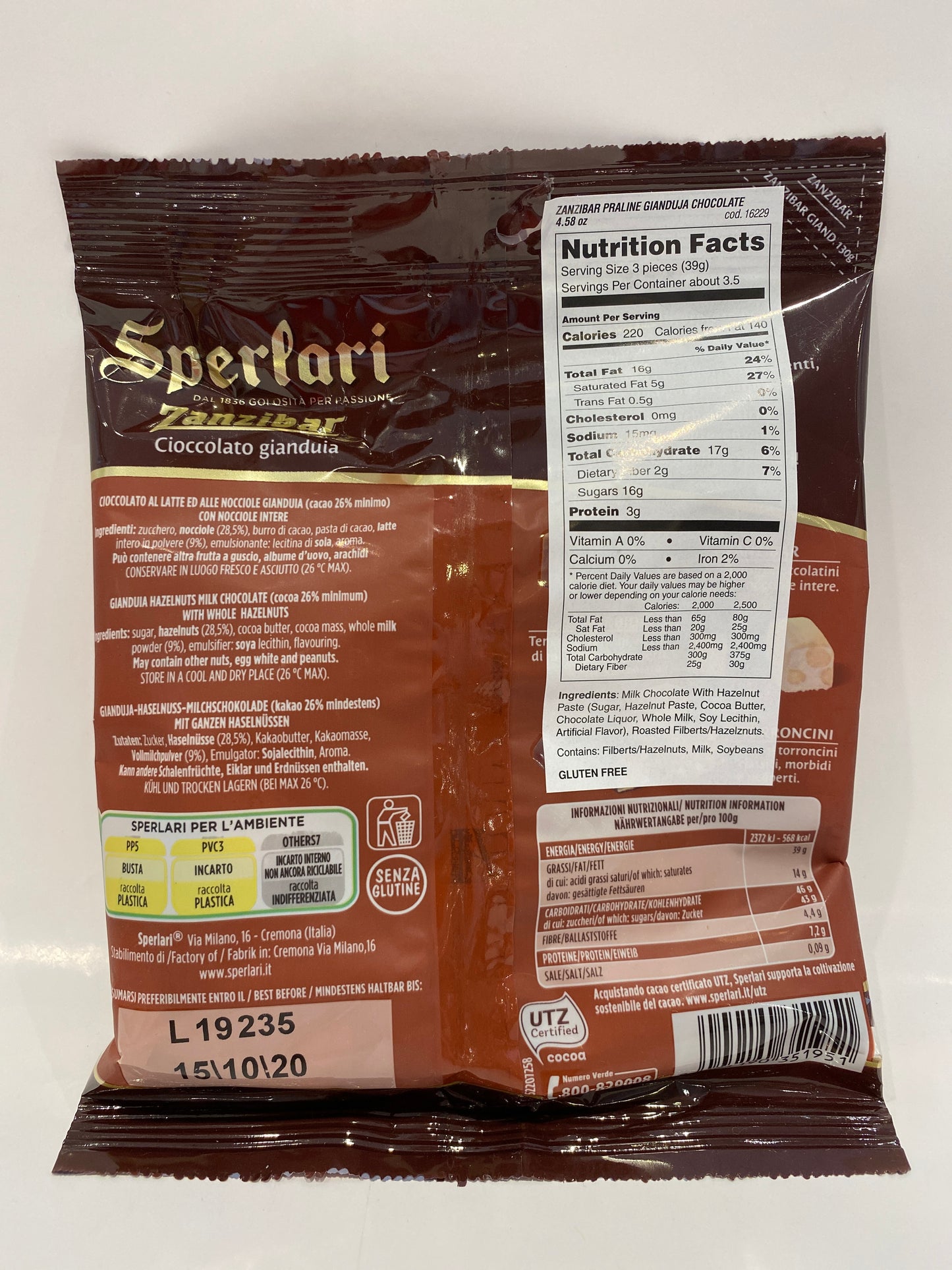 Sperlari - Zanzibar Cioccolato Gianduia - 4.12 oz