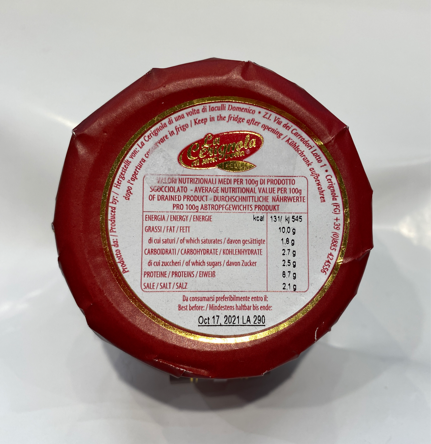 La Cerignola - Baby Spicy Peppers Stuffed With Anchovies (Piccante) - 10.23 oz