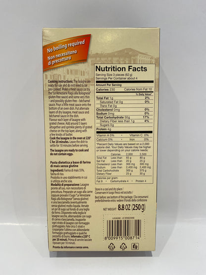 Le Veneziane - Lasagna Corn and Rice Pasta (Gluten Free) - 8.8 oz