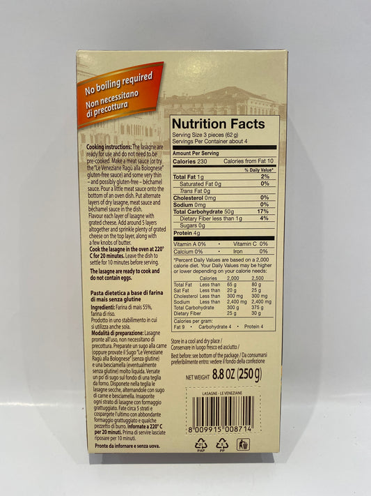 Le Veneziane - Lasagna Corn and Rice Pasta (Gluten Free) - 8.8 oz