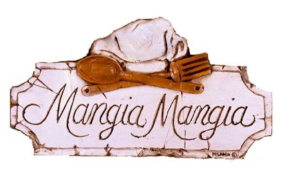 Mangia mangia w. chef hat - Wall Plaque